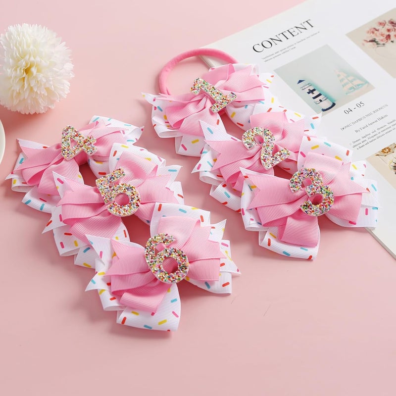Fancheer Birthday Hair Bow for Baby Girls 1 2 3 4 5 6 Years Sprinkle Decorations Confetti Ice Cream Party Pink Hair Accessories for 6th Birthday - Image 4